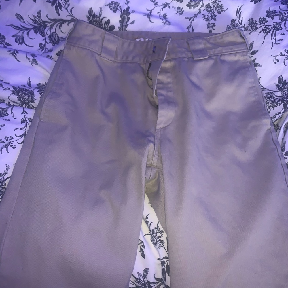 Tan Dickies work pants.
